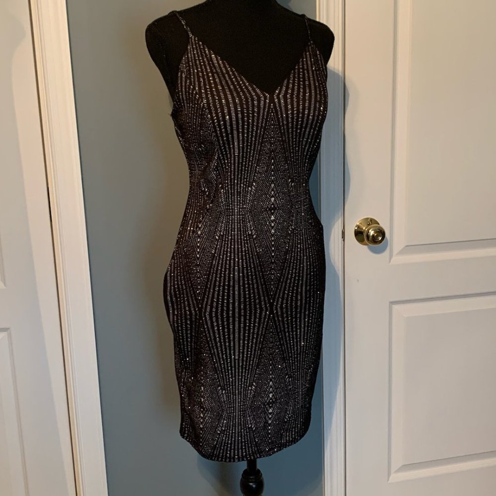 Black and Silver V Neck Dress by